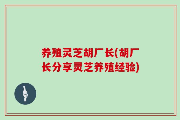 养殖灵芝胡厂长(胡厂长分享灵芝养殖经验)