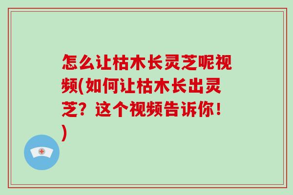 怎么让枯木长灵芝呢视频(如何让枯木长出灵芝？这个视频告诉你！)