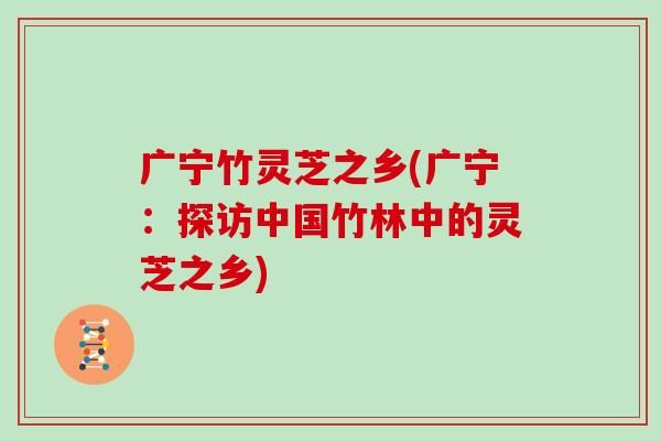 广宁竹灵芝之乡(广宁：探访中国竹林中的灵芝之乡)