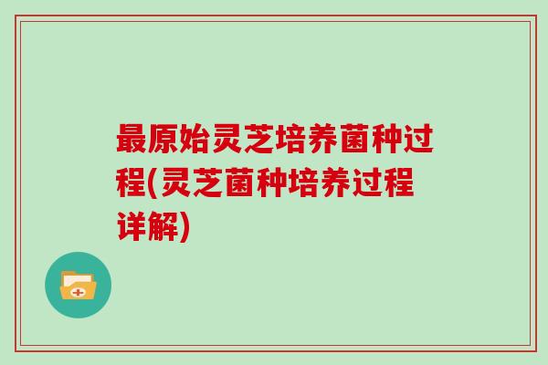 最原始灵芝培养菌种过程(灵芝菌种培养过程详解)