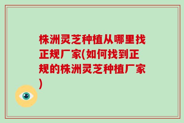 株洲灵芝种植从哪里找正规厂家(如何找到正规的株洲灵芝种植厂家)