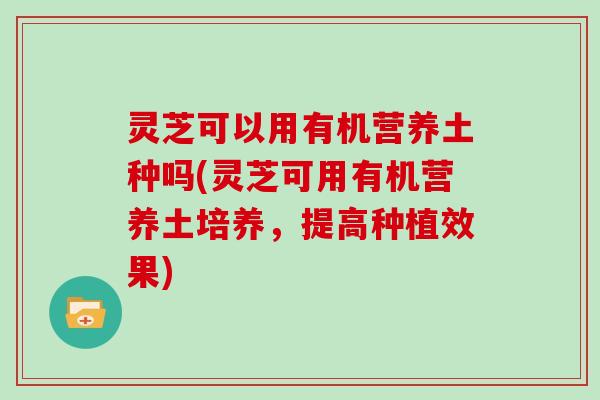 灵芝可以用有机营养土种吗(灵芝可用有机营养土培养,提高种植效果)-第1张图片-灵芝大师 灵芝可以用有机营养土种吗(灵芝可用有机营养土培养,提高种植效果)-第1张图片-灵芝大师