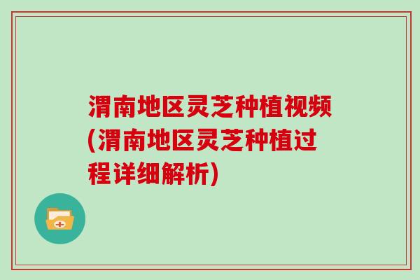 渭南地区灵芝种植视频(渭南地区灵芝种植过程详细解析)