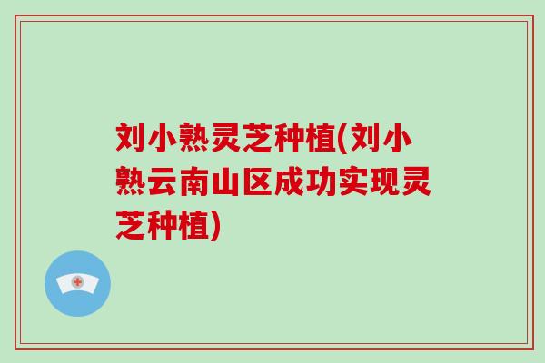 刘小熟灵芝种植(刘小熟云南山区成功实现灵芝种植)