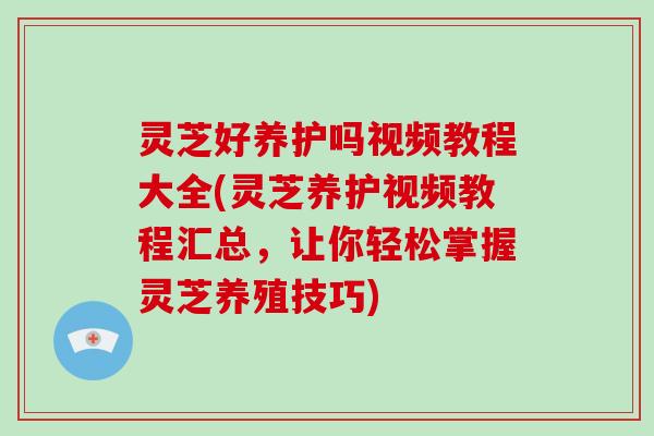 灵芝好养护吗视频教程大全(灵芝养护视频教程汇总，让你轻松掌握灵芝养殖技巧)
