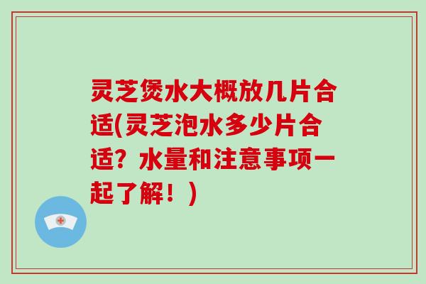 灵芝煲水大概放几片合适(灵芝泡水多少片合适？水量和注意事项一起了解！)