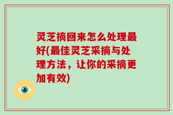 灵芝摘回来怎么处理最好(最佳灵芝采摘与处理方法，让你的采摘更加有效)