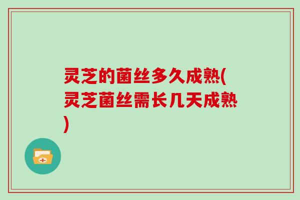 灵芝的菌丝多久成熟(灵芝菌丝需长几天成熟)