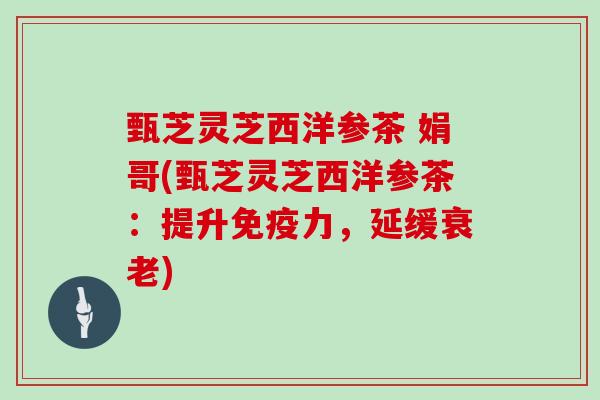 甄芝灵芝西洋参茶 娟哥(甄芝灵芝西洋参茶：提升免疫力，延缓衰老)