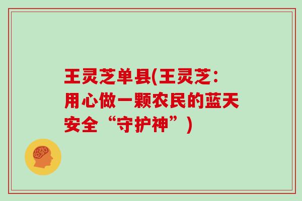 王灵芝单县(王灵芝：用心做一颗农民的蓝天安全“守护神”)