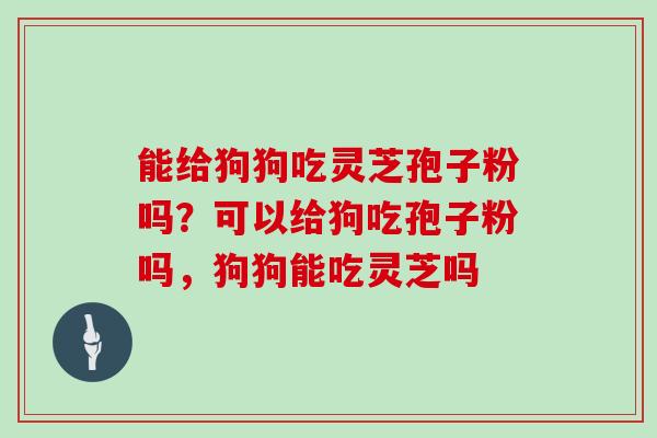 能给狗狗吃灵芝孢子粉吗？可以给狗吃孢子粉吗，狗狗能吃灵芝吗