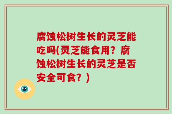 腐蚀松树生长的灵芝能吃吗(灵芝能食用？腐蚀松树生长的灵芝是否安全可食？)
