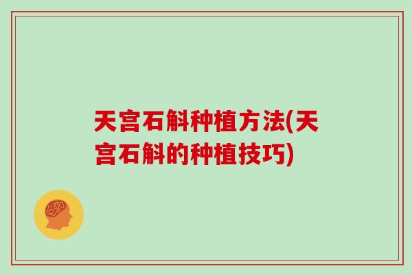 天宫石斛种植方法(天宫石斛的种植技巧)