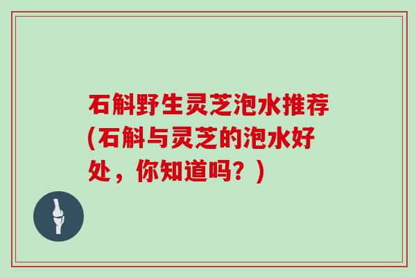 石斛野生灵芝泡水推荐(石斛与灵芝的泡水好处，你知道吗？)