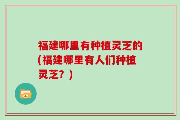 福建哪里有种植灵芝的(福建哪里有人们种植灵芝?)-第1张图片-灵芝大师 福建哪里有种植灵芝的(福建哪里有人们种植灵芝?)-第1张图片-灵芝大师