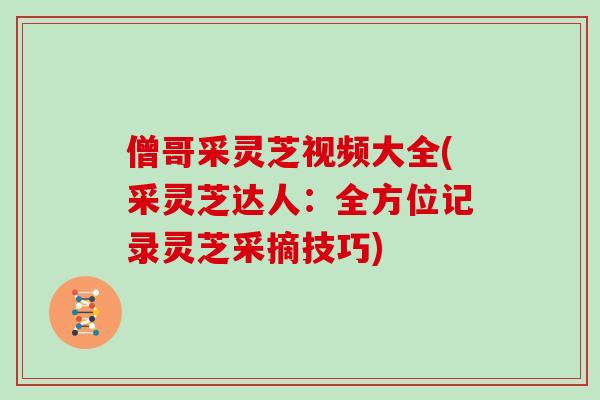 僧哥采灵芝视频大全(采灵芝达人：全方位记录灵芝采摘技巧)