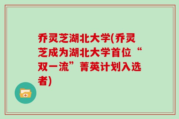 乔灵芝湖北大学(乔灵芝成为湖北大学首位“双一流”菁英计划入选者)