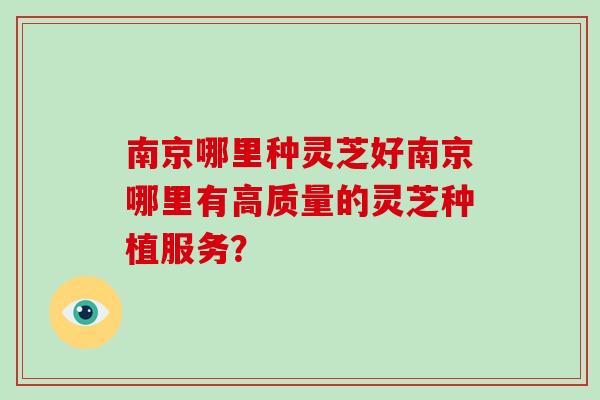 南京哪里种灵芝好南京哪里有高质量的灵芝种植服务？