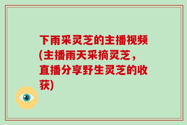 下雨采灵芝的主播视频(主播雨天采摘灵芝，直播分享野生灵芝的收获)