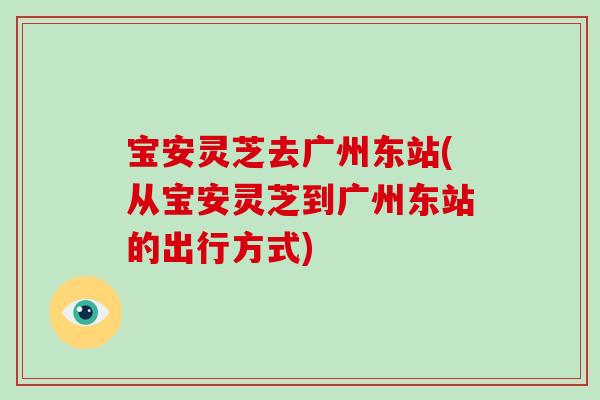 宝安灵芝去广州东站(从宝安灵芝到广州东站的出行方式)