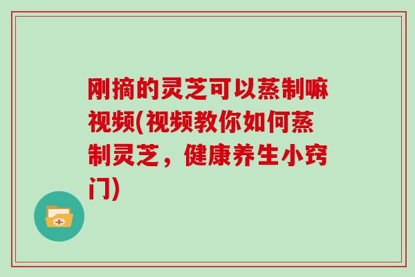 刚摘的灵芝可以蒸制嘛视频(视频教你如何蒸制灵芝,健康养生小窍门)-第1张图片-灵芝大师 刚摘的灵芝可以蒸制嘛视频(视频教你如何蒸制灵芝,健康养生小窍门)-第1张图片-灵芝大师