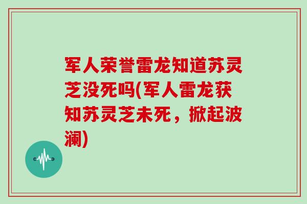 军人荣誉雷龙知道苏灵芝没死吗(军人雷龙获知苏灵芝未死，掀起波澜)