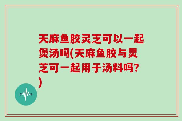 天麻鱼胶灵芝可以一起煲汤吗(天麻鱼胶与灵芝可一起用于汤料吗？)