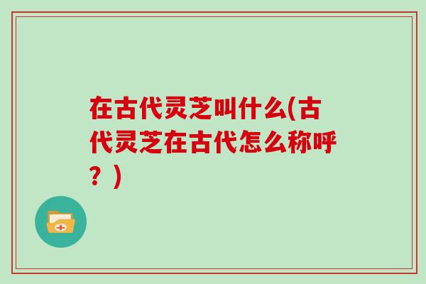 在古代灵芝叫什么(古代灵芝在古代怎么称呼？)