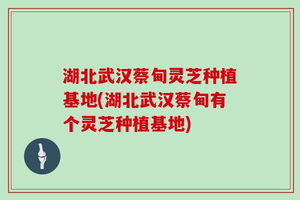湖北武汉蔡甸灵芝种植基地(湖北武汉蔡甸有个灵芝种植基地)