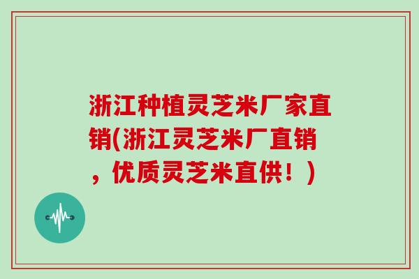浙江种植灵芝米厂家直销(浙江灵芝米厂直销，优质灵芝米直供！)