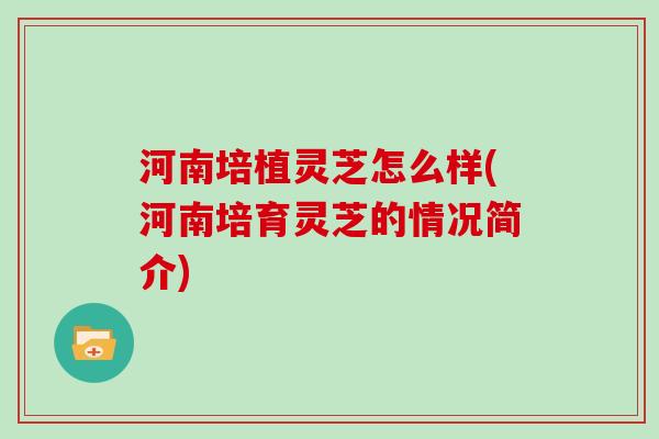 河南培植灵芝怎么样(河南培育灵芝的情况简介)