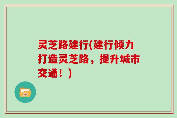 灵芝路建行(建行倾力打造灵芝路，提升城市交通！)