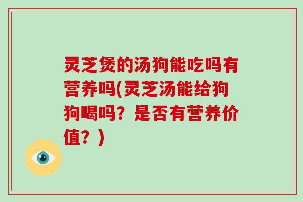 灵芝煲的汤狗能吃吗有营养吗(灵芝汤能给狗狗喝吗?是否有营养价值?)-第1张图片-灵芝大师 灵芝煲的汤狗能吃吗有营养吗(灵芝汤能给狗狗喝吗?是否有营养价值?)-第1张图片-灵芝大师
