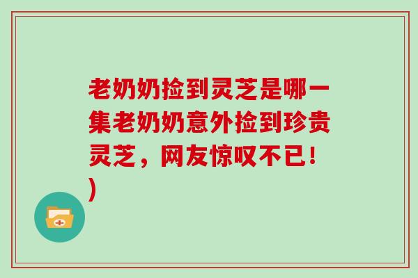 老奶奶捡到灵芝是哪一集老奶奶意外捡到珍贵灵芝，网友惊叹不已！)
