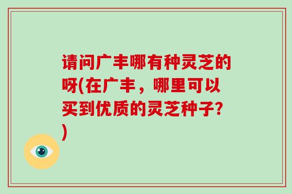 请问广丰哪有种灵芝的呀(在广丰，哪里可以买到优质的灵芝种子？)