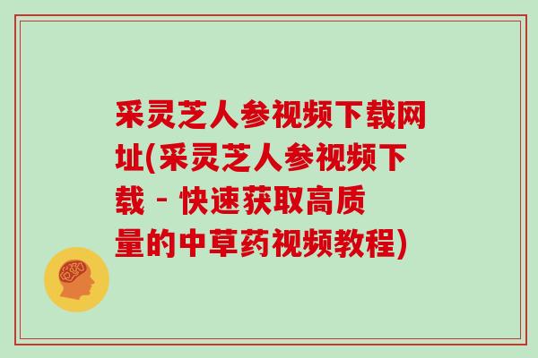 采灵芝人参视频下载网址(采灵芝人参视频下载 - 快速获取高质量的中草药视频教程)