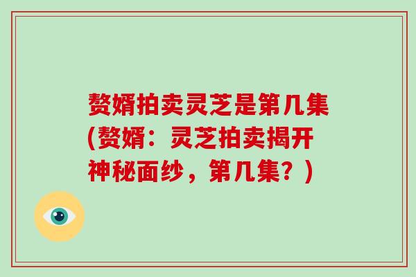 赘婿拍卖灵芝是第几集(赘婿：灵芝拍卖揭开神秘面纱，第几集？)
