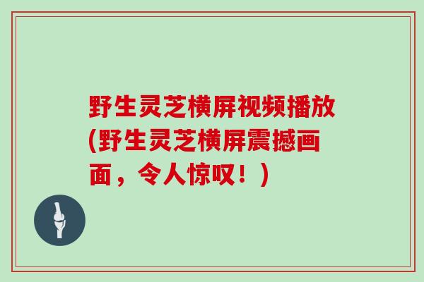 野生灵芝横屏视频播放(野生灵芝横屏震撼画面，令人惊叹！)