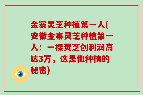 金寨灵芝种植第一人(安徽金寨灵芝种植第一人：一棵灵芝创利润高达3万，这是他种植的秘密)