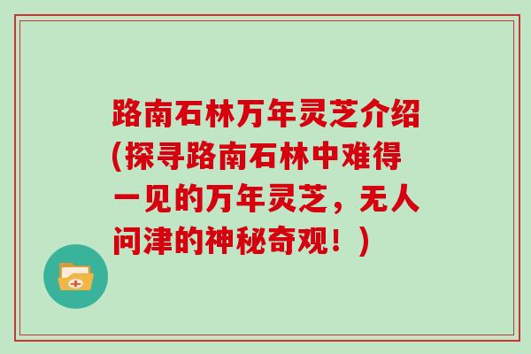 路南石林万年灵芝介绍(探寻路南石林中难得一见的万年灵芝，无人问津的神秘奇观！)