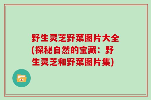 野生灵芝野菜图片大全(探秘自然的宝藏:野生灵芝和野菜图片集)-第1张图片-灵芝大师 野生灵芝野菜图片大全(探秘自然的宝藏:野生灵芝和野菜图片集)-第1张图片-灵芝大师