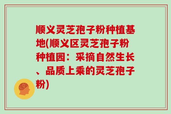 顺义灵芝孢子粉种植基地(顺义区灵芝孢子粉种植园:采摘自然生长、品质上乘的灵芝孢子粉)-第1张图片-灵芝大师 顺义灵芝孢子粉种植基地(顺义区灵芝孢子粉种植园:采摘自然生长、品质上乘的灵芝孢子粉)-第1张图片-灵芝大师