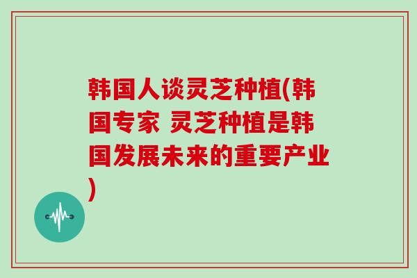韩国人谈灵芝种植(韩国专家 灵芝种植是韩国发展未来的重要产业)