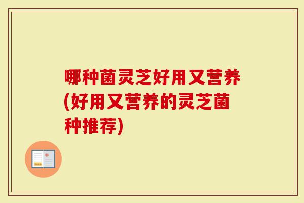 哪种菌灵芝好用又营养(好用又营养的灵芝菌种推荐)