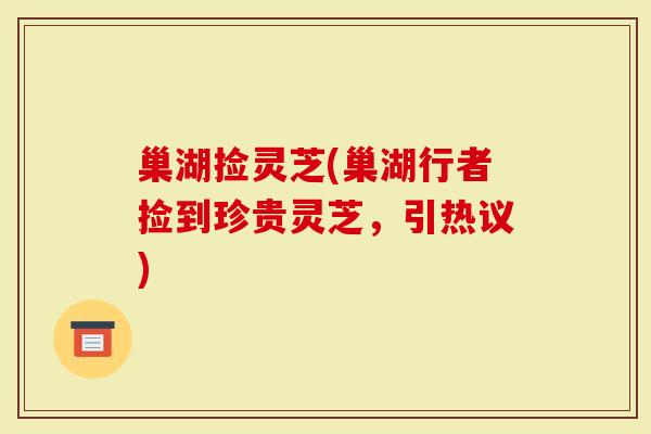 巢湖捡灵芝(巢湖行者捡到珍贵灵芝，引热议)